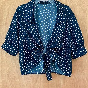 Polka-dot tie front crop top